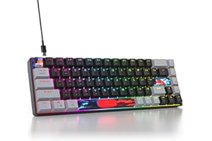 SOLIDEE Przenośna 65% mechaniczna klawiatura do gier, 68 klawiszy, kompaktowe podświetlenie RGB LED, przewodowa klawiatura z kablem USB typu C, z liniowym czerwonym przełącznikiem do Windows PC Mac