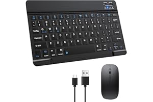 CERULETREE Bluetooth Keyboard and Mouse Set, Ultra Slim 2.4G Wireless Silent Keyboard and Mouse Combo, Rechargeable Portable 10-inch Keyboard with 12 Multimedia Shortcuts for iPad/Mac/Windows/Android, Black
