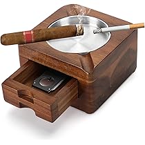 Cendrier à Cigare, Plateau En Verre à Whisky Et Cendrier En Bois Amovible Pour Cigarettes, Accessoires De Cigare, Coffret Cadeau Avec Cutter, Excellente Décoration Pour La Maison, Le Bureau, Cadeau De