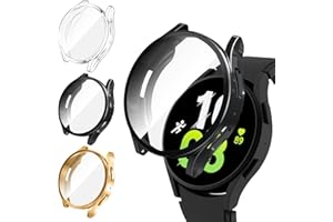 [3Pack] Kamita Case Compatible with Samsung Galaxy Watch 6 40mm Screen Protector, Ultra-Thin HD Clear Soft TPU Full Coverage Protective Bumper Shockproof for Galaxy Watch6 (Transparent+Black+Gold)