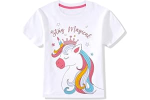 GIFTS TREAT Camisetas de Manga Corta para niñas pequeñas, Camisetas de algodón con gráficos de Unicornio, Camisetas de Verano para niñas de 2 a 12 años