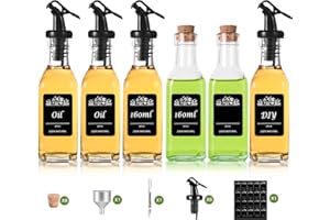Lxudn Bouteille Huile Olive 150ml, Ensemble De Bouteille Verre et de Vinaigre Adaptées aux Aliments Avec Entonnoir, Distributeur D'Huile, Becs Verseurs En Liège, Pour Liqueurs et Vinaigres (6 Pièces)