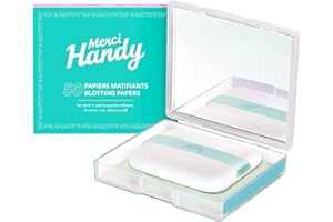 Merci Handy - Papier matujący do twarzy - 50 arkuszy + 1 lustro + 1 gąbka do pudrowania - Nadaje się do wszystkich rodzajów skóry - Wegańska