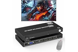 RYTAKI 2x2 HDMI Video Wall Controller,4K@30HZ TV Wall Controller HDMI & VGA Eingänge HDMI Ausgänge, 180 Grad Drehung 8 Display Modi 1x1 1x2 1x3 1x4 2x2 2x1 3x1 4x1, mit Fernbedienung für 4 TV Splicing