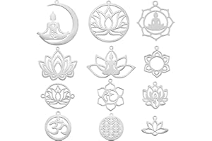 COGCHARGER Colgante de acero inoxidable con forma de loto y chakra, corte láser, para joyas, collares, pulseras, pendientes, manualidades, Acero inoxidable, Acero inoxidable.