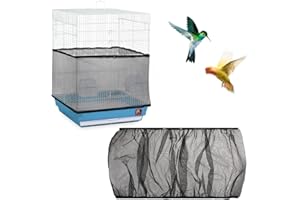 JEYORZY 1x Vogelkäfig Abdeckung, Einstellbar Vogelkäfig Abdeckung, Vogelkäfig Samenfänger, Schutznetz für Vogelkäfig, Papageien Nylon Mesh Geeignet für Käfige mit einem Umfang von 112-150cm, Schwarz-M