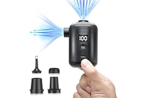 ROSERROSE Pompe à Air éLectrique, 3600mah Pompe à Air Rechargeable USB, Mini Gonfleur éLectrique, 280L/min, avec Jeu De 4 Buses, Affichage NuméRique De La Batterie, Portable pour Matelas Gonflable, Camping