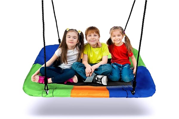 Dripex Balançoire Nid d'Oiseau Extérieur pour Enfant, Balançoire Rectangulaire 115 x 75 CM, Charge Max 150KG, Coloré avec Deux Sangles à Suspendre Grand Espace