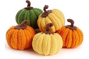 Sahoottie 5 Pcs Pumpkins Artificial Fake Pumpkin Mini Knitted Yellow Orange Green Pumpkins Decor Autumn Decorations Pumpkin for Halloween Decoration Fall Autumn Decoration Thanksgiving
