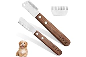 KDIMSU Professional Trimmmesser Set, 2-Teilig Hund Trimmmesser mit Holzgriff, Trimmen Hund Terrier, Edelstahl Messer Qualität, Braun Trimm Messer Haustierpflege Werkzeug für Haustier Pet Unterwolle