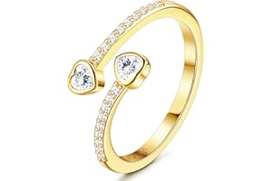 JeweBella Anillos Mujer Ajustable Plata de Ley 925 con Circonita Corazón Anillo Clásico Minimalista Abierto Anillos Mujer para Alianza Aniversario Bodas Compromiso Plata/Oro/Oro Rosa