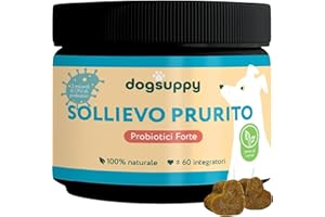 DogSuppy Sollievo Prurito Probiotici Forte per Cani – Ferma Prurito, Grattamento, Leccamento delle Zampe e Mangiare l’Erba, Allevia Allergie e Lieviti, 100% Naturale, Sostiene Intestino e Immunità