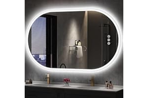 S'bagno Oval Bluetooth Espejo Baño con Luz 60x100cm, Antivaho, Espejos de Baño con Led y Memoria, 3000K/4000K/6500K, Regulable, Cristal Templado HD, IP44 Espejo Baño Led, Horizontal o Vertical