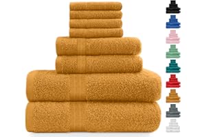 Midland Bedding 8 Piece Bale Towel Set, Cotton Towels Set - 4 Wash Cloths/Face Towels, 2 Bath Towels and 2 Hand Towels for Bathroom. 400 GSM Thread Count (Mustard)