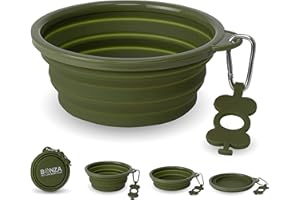 Bonza Large Collapsible Dog Bowl 1000 ML, Sturdy Reinforced Rim, includes Carabiner & Water Bottle Holder Keychain, Periwinkle