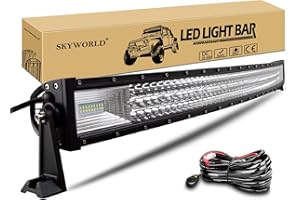 SKYWORLD 52 Pouces 130 cm 675W Barre led incurvée avec 12V faisceau de câblage kit, Longue portée Barre lumineuse led light bar Rampe pour 4x4 Offroad Véhicule Voiture Camion SUV UTE ATV