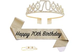 POPOYU 70 Geburtstag Krone und Schärpe,Krone 70. Geburtstag Frauen,70.Geburtstag Tiara Goldfarben,krone 70.,70 Jahre Geburtstag Mädchen Kopfbedeckung für Geburtstagsgeschenk Partyzubehör