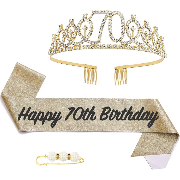 2er Set 70. Geburtstag Schärpe & Tiara In Rosa – Geburtstagskrone Mit Kristall Und Schärpe "Endlich 70!", Partyzubehör Für Frauen