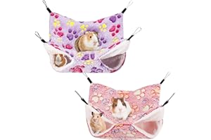 Partideal 2 Pack Double-Layer Pet Cage Hammock, Hanging Bed Cage for Small Animals, Soft Velvet Pet Hammock for Guinea Pig Parrot ferret Squirrel Hamster Rat Toys Playing Sleeping Beds(Pink, Purple)