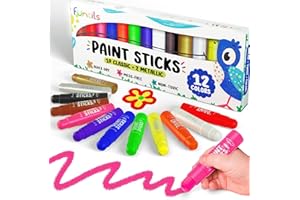 Funcils 12 Tempera Paint Sticks for Kids & Toddlers - Quick Dry, Non-Toxic Washable Paint for Kids - Art & Craft Supplies Set, Children Painting Pens with Metallic Gold & Silver Color Ages 1 2 3 4 5 6