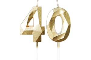 MCISKIN Candele dorate per 40° compleanno, 3D oro numero 40 candela per torta, decorazioni per 40° compleanno per donne e uomini, candele decorazioni dorate Torta Topper per feste Suppie