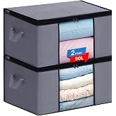 JAECU 2PCS 90L Storage Boxes Clothes, Storage Bag Clothes Foldable | With Transparent Window, Wardrobe Organizer for Coats Bl