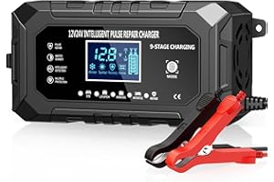 HUSGW 15A Auto Batterieladegerät 12 V/24 V, 9 Stufen Automatik Lithium Ladegerät Autobatterie mit Reparatur, Intelligentes Akku-Ladegerät für Auto, LKW, Motorrad, Boot, LiFePO4 Batterien