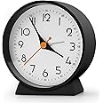 Analog Alarm Clock with No Tick, Small Retro Desk Battery Operated, Table Clock for Living Room Decor, Bedroom, Bedside, for Kids(Black)