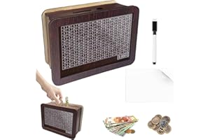 AOMAIGAD Hucha de Madera,Hucha para Niños con Objetivo de Ahorro y Números de Tictac,Hucha de Madera con Contador,Hucha con Contador para Ayudar a Los Niños a Desarrollar el Hábito de Ahorr (B-5000€)