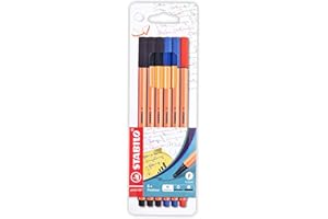 STABILO point 88 - Fineliner - Astuccio da 6 - Colori Ufficio - Nero/Blu/Rosso