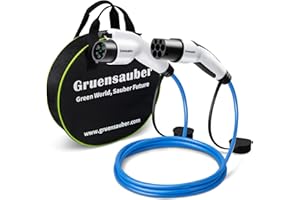 Gruensauber Type 1 to Type 2 EV charging cable, Single Phase, 16 Amp, 3.6kw, 5M Mode 3 EV Charging Cable with Free Carry Case