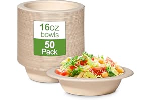 GREENESAGE 50 ciotole per zuppa marrone, usa e getta, 470 ml, in canna da zucchero, usa e getta, per zuppe, rotonde, compostabili