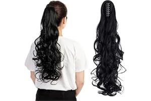 VORCY Long Short Claw Ponytail Hair Extension One Piece Cute Clip in on Ponytail Jaw/Claw Synthetic Straight Curly Hairpieces 24" Curly Dark Black