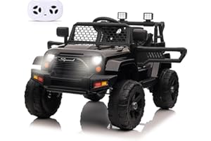 CUPCHID Coche eléctrico para niños, Vehículos eléctricos, Mando a Distancia RC 2,4 GHz, Capacidad de Carga máxima 50 kg, Vehículos con Luces LED, música, bocina, Funciones USB (Negro)