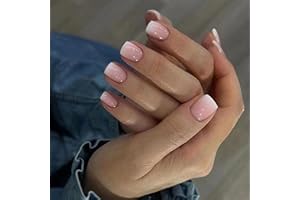 CEBOIC 24 Stück Künstliche Nägel Kurze Eckig, Nude Rosa French Kunstnägel Fingernägel zum Aufkleben, Gradient Ballerina Acryl Falsche Nägel, French Press on Nails mit Nagelkleber Aufkleber für Frauen