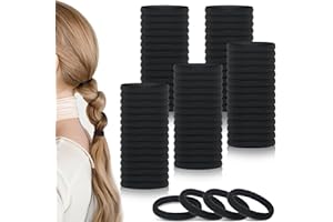OBEOBY 100 Stück schwarze Haargummis, nahtlose Haargummis, Pferdeschwanz-Halter, elastisch, Haar-Accessoires für Frauen und Mädchen, 3,8 cm