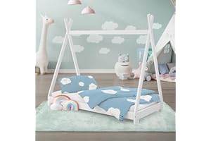 ‎ML DESIGN MODERN LIVING ML-Design Kinderbett Tipi 70 x 140 cm mit Lattenrost, Weiß, Indianer Bett aus Massivholz, Kiefernholz, Hausbett für Mädchen und Jungen, Kinderhaus Jugendbett Holzbett Bettenhaus Spielbett Zelt Holz