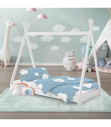 Letto Singolo Legno Massello LEOMARK - 200x90 Cm, Con Materasso E Rete, Bianco/Noce - Foto 3