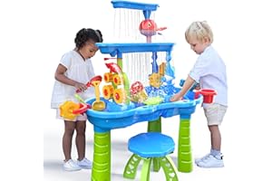 TEMI Wasserspieltisch für Kleinkinder, Sand- und Wassertisch 3-stufiger Outdoor-Spieltisch Sensorik-Spielzeug für Garten & Strand Sommer Strand Spielzeug für Kinder Alter 3 4 5 6 7 8