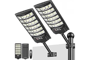 PEAKRO Solar Lights Outdoor Waterproof, Solar Street Light Motion Sensor with Remote Control, 6500K Dusk to Dawn Flood Security Lights for Garden Yard Parking Outside (2 Pack)