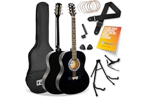 3rd Avenue Full Size 4/4 Acoustic Guitar Pack for Beginners - 6 Months FREE Lessons, Gig Bag, Picks, Spare Strings, Stand, Strap, Capo - Black