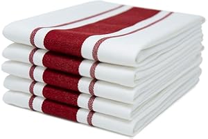 Sticky Toffee Gestreifte Geschirrtücher 100% Baumwolle | 5er Set | Rot Streifen | 50 x 70 cm | Saugfähige Restaurant Bar Glas Küchenwäsche