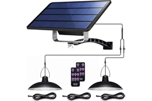 ABZXT Luces colgantes solares mejoradas, luces de doble bombilla IP65, impermeables, lámpara automática del atardecer al amanecer con control remoto para cobertizos al aire libre, granero, gallinero,