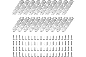 HONMOK 20pcs Soporte de placa plana de acero inoxidable Soporte Rectos Planos Conector de madera con tornillos Soportes de Esquina Planos Reparación Fijación estante mueble armario foto DIY 18 * 80mm