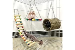 AMOMYDOG Giochi per Piccoli Animali, 3 Pezzi Naturale Giocattoli per Criceti Scala Altalena Amaca per Criceto petauro dello Zucchero Gerbil Degu Furetti Pappagalli Rompi Noia
