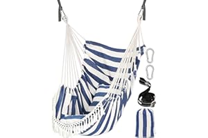 Chihee Fotel wiszący, huśtawka wisząca, 2 poduszki do siedzenia, mocne pasy i haczyki, łatwy do zawieszenia, fotel wiszący z miękkiej tkaniny bawełnianej, kieszeń boczna, duży zestaw krzeseł z