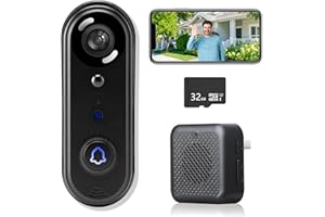 EUDIC Wireless Doorbell Camera 1080P, No Monthly Fee,Video Doorbell with Chime,32GB SD/Cloud Storage, Night Vision, Motion Detection,2 Way Audio, IP66 Weatherproof, Real Time Alert (J2)