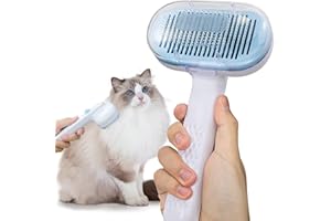 GOSCIEN Cat Brush, Slicker Dog Brush, Self Cleaning Pet Grooming Brush with Stable Thicker Bristles, Daily Use to Clean Loose Fur, Tangles & Dirt, Great for Dogs and Cats With Medium Long Hair (Blue)