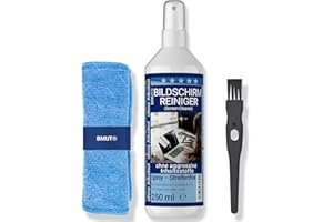 BMUT 250ml Bildschirmreiniger Spray Set | XXL Mikrofasertuch | Pinsel | gegen Fettflecken & Fingerabdrücke | für alle Displays, Tablets, Handys & Monitore