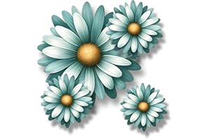 LAOGRAPHICS x9 Green Teal Daisy Flower Vinyl Sticker, Floral Decal Cover up Marks, Multi-Purpose Ideal for Bin, Car, Laptop, Bike, Wall, Dustbin. Camper Van & More. Weatherproof & Vibrant. (Teal Daisy)